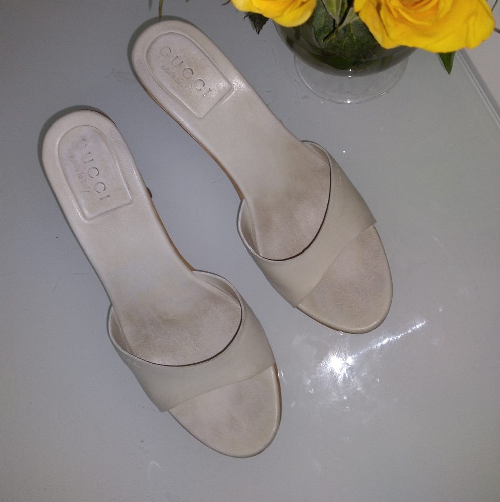 Vintage Gucci Y2K off white leather slip on heels size 39 - Picture 6 of 14